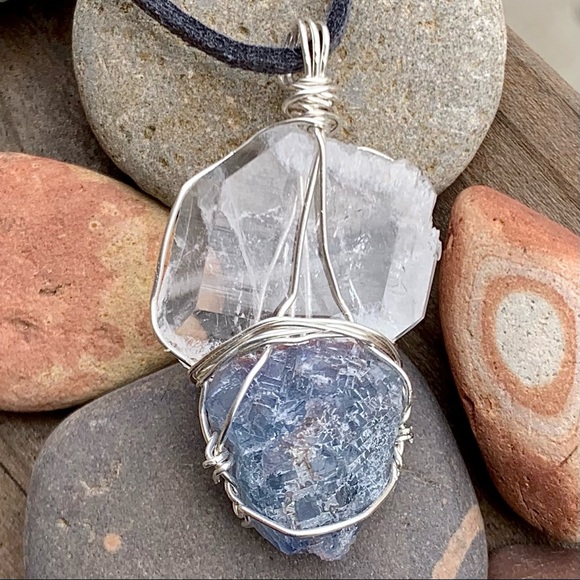 Faden Quartz & Blue Fluorite Drusy Necklace - Picture 8 of 16